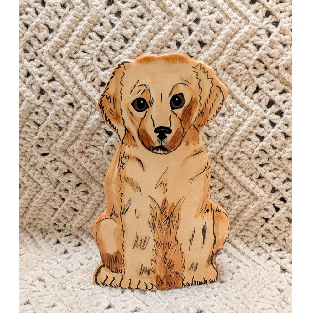 Nina Lyman Dogs by Nina Golden Retriever Puppy Ceramic Vase Hand Painted 8.5in